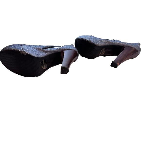 Well-Worn 00s Vibe Charlotte Russe Silver Glitter Platform Lace-Up Ankle Boots 8 - Picture 7 of 8